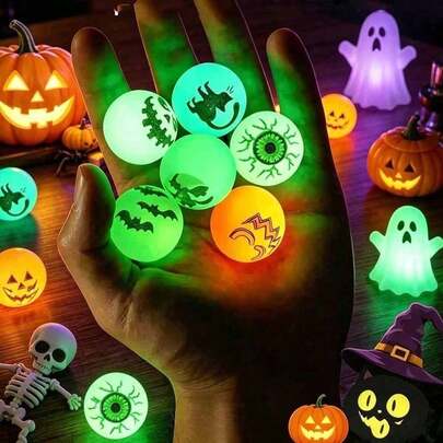 16/36 buah Bola Pantul Halloween Bercahaya dalam Gelap - Desain , Kelelawar, Tengkorak, Cocok untuk Permainan "Trick or Treat", Hadiah Kelas, Dekorasi Pesta Halloween, Bola Mainan Tahan Lama