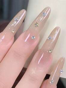 20pcs Star Nail Art Charms, Mini 3D Zirconia Star Rhinestones, Transparent & Champagne Mixed Color Crystal Nail Decals, Suitable For Christmas And Daily Nail Art - Multicolor - View 4