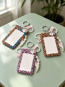 Exquisite Polka Dot ID Card Holder With Leopard Print Elements, Hanging Card Sleeve With Heart And Bow Pendant, Keychain, Delicate Girl Accessory, Work Badge Protector; No RFID Function, With Detachable Key Ring And Detachable Lanyard/Pendant - With ID Window And Card Slot, Suitable For ID Card, Student Card, Meal Card, Work Pass And Metro Access Card, Back To School Essential, Ideal Gift For Girls - Multicolor - View 9