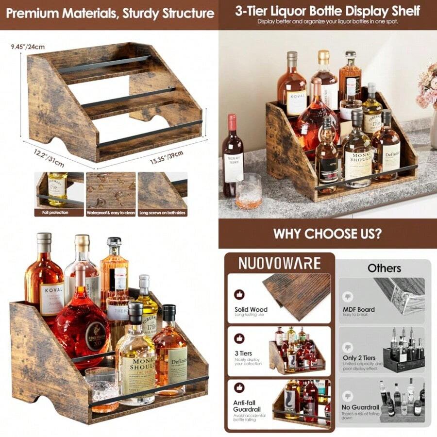 3 Step Liquor Bottle Display Rack - Wooden - View 1