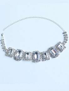 Women's Elegant Rhinestone Decorated Multi-Layer Necklace - Silver - View 4