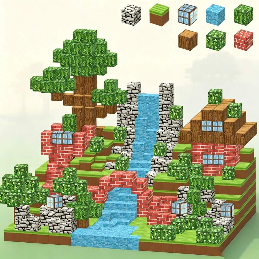 Original Forest Magnetic Building Blocks Set, Random Mixed Color Blocks For DIY Landscape Construction, Children's STEM Learning Toy Set, Indoor Family Games And Holiday Gift Choice