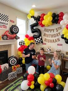 112pcs/Set Racing Theme Party Decoration Balloons, 32 Inch Black Number 0-9 Balloons, Racing/Tire/Black & White Checkered/Flag Balloons, Suitable For Birthday Party Decoration Props, Baby Shower - 彩色 - 查看 4
