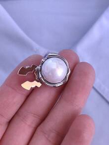 1 buah/2 buah Set Kancing Mutiara Elegan, Penutup Kancing Kemeja Tanpa Jahit, Kancing Dekoratif, Manset Kristal Modis - Perak - View 3