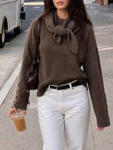 Joy Knit Women's Sweater Autumn/Winter Fashion New Style - All-Match Tops - Simple Casual Fashion Versatile - Solid Color Round Neck Button Sleeve Fall - Volcanic Gray - View 1