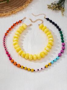 OABE Set Kalung Manik-Manik Dopamin Warna-warni Gaya Bohemian 2pcs/Set, Gaya Berlapis, Cocok untuk Pemakaian Sehari-hari Wanita - MultiWarna - View 6