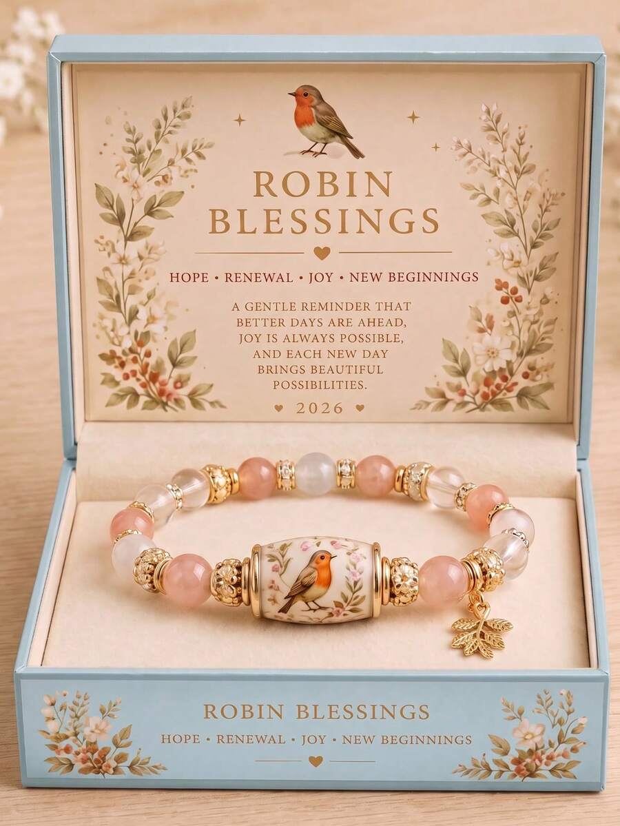 1件裝 Robin 串珠手鍊附禮盒，適合送禮、珠寶飾品、日常配戴、派對與節日 - 知更鳥 - 查看 1