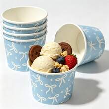 Bow Pattern Ice Cream Cups, Minimalist Ribbon & Star Print, Disposable Dessert Bowls, Suitable For Cold Drinks, Frozen Yogurt, Ice Cream, Pudding And Snacks, Perfect For Adult Elegant Parties, Bridal Showers, Wedding Receptions, Garden Gatherings And Catering Services - Multicolor - View 7