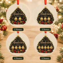 Custom Festive Christmas Tree Ornament, Personalized Family Name Labels, Merry Christmas Tree Hanging Decor For Gift Giving And Holiday Party Favors, Customized Xmas Family Tree Ornament With 2-5 Names, Customizable Holiday Keepsake Gift. - Style B - View 4
