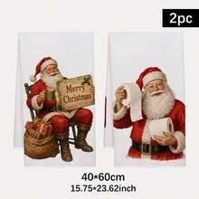 2PCS Kitchen Towels With Fun Santa Claus Pattern Print, 40*60cm Rectangular Microfiber Kitchen Towels, Dish Cloths, Tablecloths, Hand Towels, Christmas Kitchen Decor, Home Decor, Housewarming Gifts For Neighbors, Perfect For Kitchen And Bathroom Use, Suitable For Housewives And Family Gatherings, High Value, Essential Home Item - White - View 2