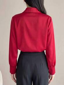 Women's New INS Style Solid Color V-Neck Hollow Out Elegant Mature Office Commute Travel Vacation Shopping Photo-Ready Design Blouse - Red - View 6
