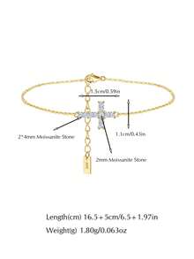 MOUSHEENIA Shiny Rectangular Cut Moissanite Cross Pendant Bracelet, 925 Sterling Silver Adjustable Delicate Horizontal Cross Chain Religious Jewelry For Women - Cross - View 6