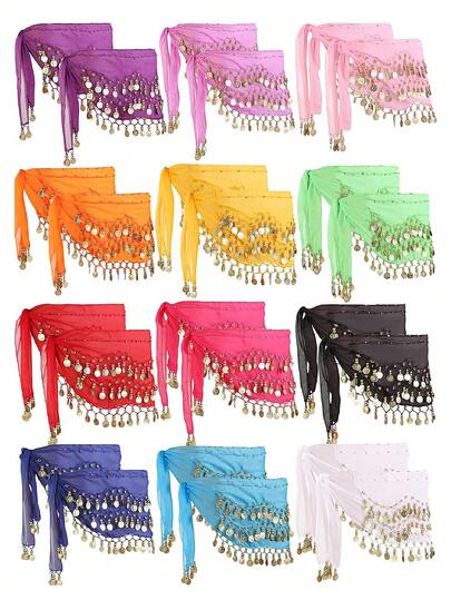 1pc Belly Dancer Hip Scarf, Sweet Belly Dance Skirt With Coin Decoration, Egyptian Women's Belly Dance Costume Hip Scarf Waist Belt, Women's Chiffon Belly Dance Scarf, Suitable For Yoga Class, Zumba Dance, Women's Belly Dance Hip Scarf, Women's Belly Dance Skirt With Tassel, Shiny Sequin Hip Scarf, Party Outfit, Sequin Tassel Mini Skirt, Women's Beach Accessory