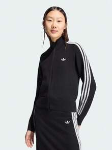 Adidas Originals Women's Zipper Striped Colorblock Long Sleeve Sports Jacket - Black - View 1