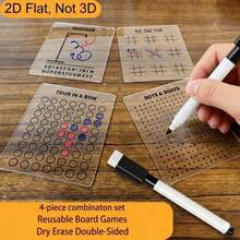 1 Set Transparent Acrylic Erasable Game Board Set, Includes Hangman/Tic-Tac-Toe/Four-In-A-Row/Dots And Boxes, Portable Travel Educational Game Template, Family Gathering Desktop Interactive Game Props, Suitable For Travel/Home/Classroom Leisure And Entertainment - View 4