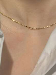1pc Minimalist Premium Gold-Tone Stainless Steel Thin Chain Necklace With Clasp, Versatile Jewelry For Women's Daily Commute And Gift - Yellow Gold - View 2