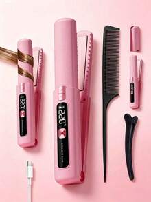2-In-1 Hair Curler & Straightener, Wireless Mini Curling Iron, 7 Temperature Settings, Ceramic Travel Hair Styler, USB Rechargeable Hair Styling Tool, Suitable For Home, Travel And Hair Salon, Ideal Gift For Friends And Family On Holidays, Also Perfect As Valentine's Day Gift - A - View 2