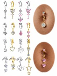 Fake Belly Ring Bell Button Rings Fake Belly Piercing Heart Butterfly Dangle Clip On Umbilical Navel Cartilage Earring Clip - Multicolor - View 1