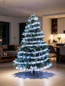 1m/3 Meters/5m/10m Christmas LED Ribbon String Lights, Christmas Tree Home Decor, Handmade DIY Bow Lights, Suitable For Christmas Tree And Gift Box Decoration - Silver - View 6