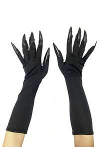 Halloween Dark Style Black Sequin Claw Gloves, Long Realistic Claw Nail Design, Vampire Costume Accessory Gloves, Masquerade Ball, Halloween Party Cosplay Props, Dark Style Outfit Accessories, Holiday Role Play Funny Costume Claw Decoration - A - View 8