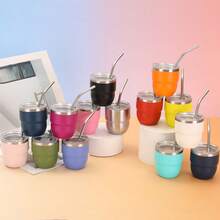 1pc,Cute 4oz Small Stainless Steel Tumbler, Inner 304 Outer 201 Mini Cup With Stainless Steel Straw, Reusable Beverage Cup For Home Office - Multicolor - View 5