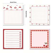 4 Packs Cherry Pattern Sticky Notes, 3x3 Inch, 50 Sheets, Cherry Pattern Memo Pads, Adhesive, Cherry Pattern Memo, Suitable For School, Office, Home Supplies, Student Teacher Gifts, Back To School Gifts - one-size - View 2
