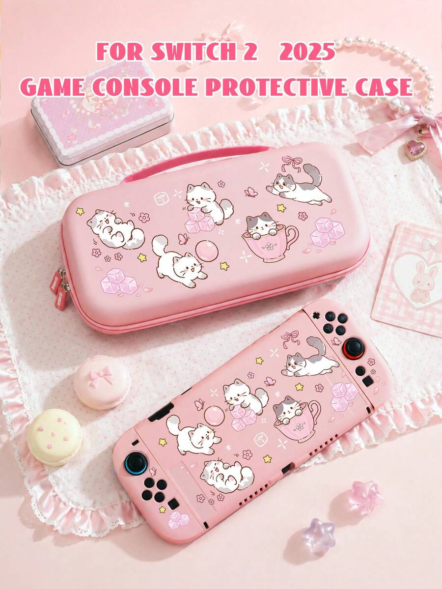 1pc Cartoon Cat Graffiti Pattern Game Console Protective Case, Compatible With Switch 2 (2025)/Switch OLED/Switch Console, Made Of Soft TPU Material Soft Shell/Hard Shell, Universal Storage Bag, No Disassembly Required, Anti-Drop And Dust-Proof, Ideal Gift Compatible With Switch Gamers - View 1