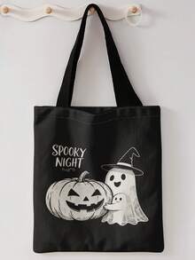 1pc Halloween Skull Print Shoulder Tote,Large Capacity For Books,Groceries & Daily Beach Travel School Use. For Students, Great Daily Bag Or Gift - Multicolor - View 8