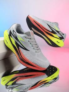 Men's Racing Marathon Running Shoes, Breathable Mesh Upper, Cushioned Soft Sole, Anti-Slip Wear-Resistant, Suitable For Fitness And Daily Wear - Grey - View 5