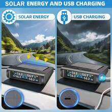 YNF Solar Powered Wireless Tire Pressure Monitoring System TPMS, Includes 4 External Sensors, Real-Time Pressure And Temperature Display, Vibration Sensor Auto-Wake, Non-Destructive Installation For Cars - A - View 3