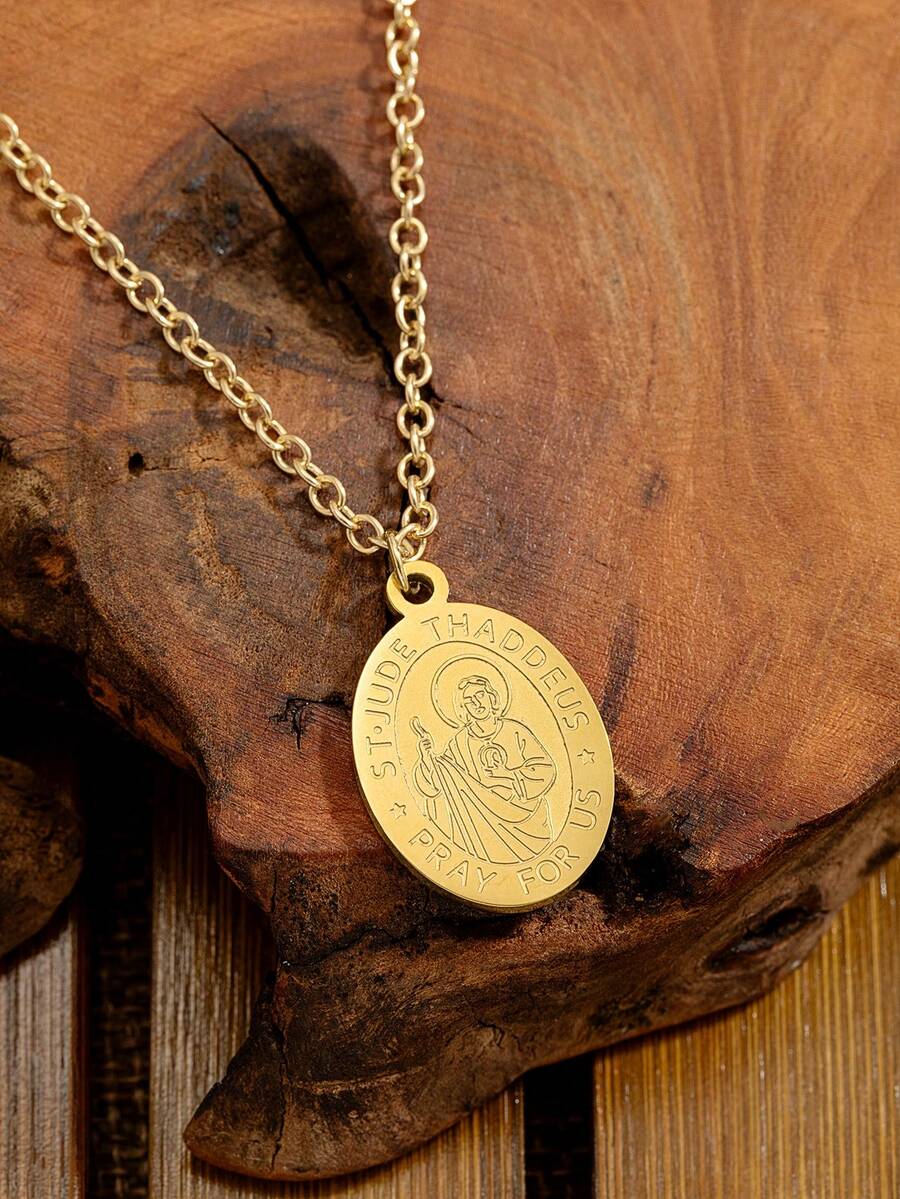 1pc Stainless Steel Mexican Tadeo Pendant Necklace For Women, Suitable For Daily Wear, Prayer, Feast Day, Novena Devotion, And Holiday Gift
