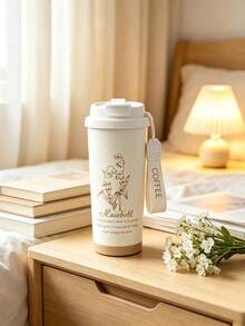 500ml Lily Flower Pattern Travel Mug/Coffee Cup, Stainless Steel Material, Vacuum Insulated, Suitable For Water, Iced Tea, Coffee, Milkshake And Other Beverages, Leak-Proof Design, Exquisite Gift, Free Gift Box - Multicolor - View 5