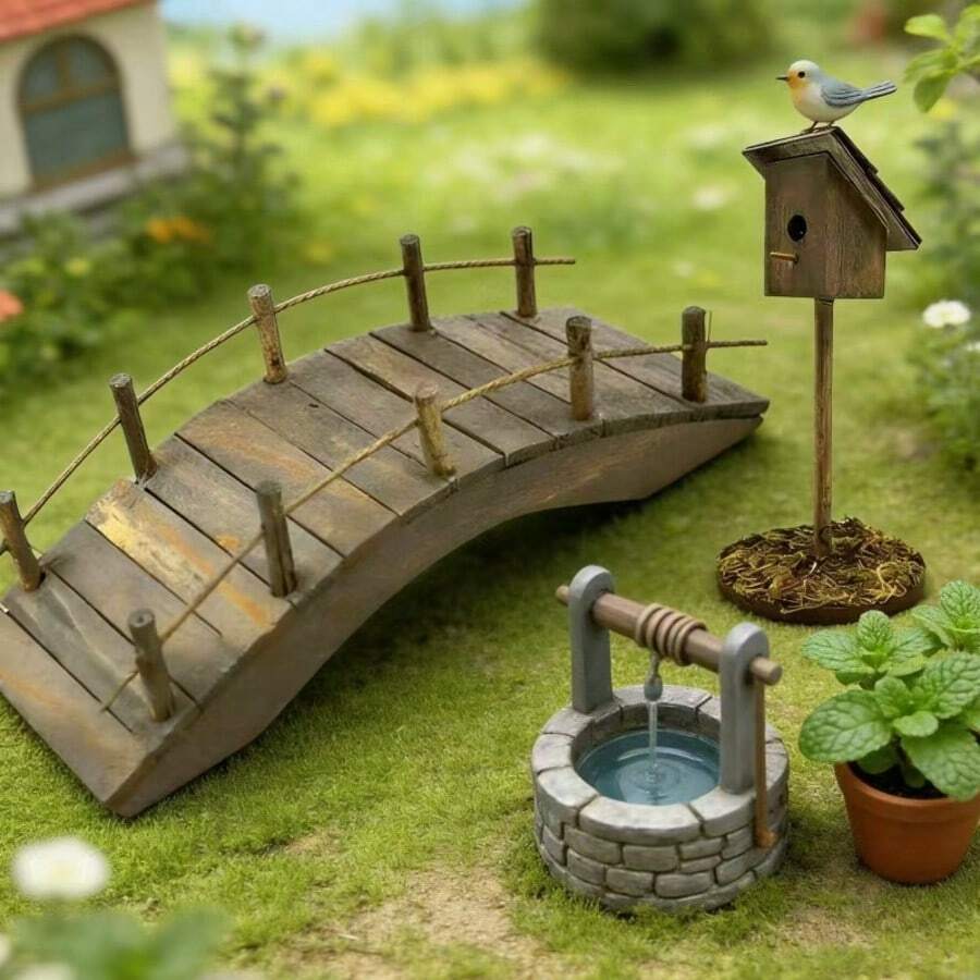 Miniature Bridge Model, 1:12 Scale, Distressed Style, Arched Bridge Decoration, Garden Ornament, Miniature Landscape Decoration. - Multiple Styles - View 1