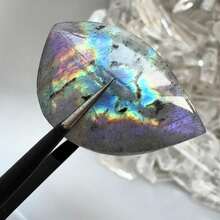 1pc Purple & Pink Glitter Labradorite Pendant, Jewelry, Decor, Natural Polished Labradorite Palm Stone, Desktop Decoration, Home Decor, Holiday Gift - Multicolor - View 12