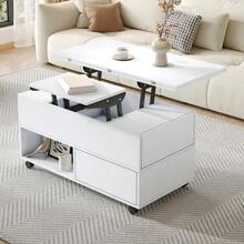 Height-Adjustable Coffee Table, 3-In-1 Multifunctional Living Room Table With Wheels, 4 Drawers, Coffee Table, For Living Room, Home Office, Convertible Into A Dining Table, White, 100x50x52cm - White - View 7