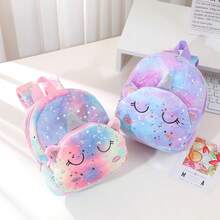 Personalized Cute Star And Moon Print Plush Backpack, Can Be Embroidered With Your Own Name, Lightweight Casual Daybag - Multicolor - View 9