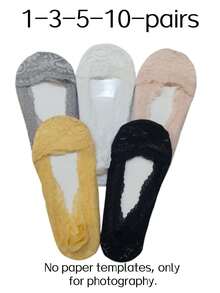 1/3/5/10 Pairs Women's Summer Thin Breathable Silicone Anti-Slip Princess Lace Invisible Low-Cut Boat Socks - Multicolor - View 12