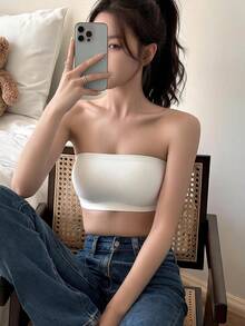 Dreamivo 女款無縫無肩帶內衣，無鋼彈力柔軟親膚抹胸，透氣內衣，適合搭配無肩帶洋裝 - 白色 - 查看 2