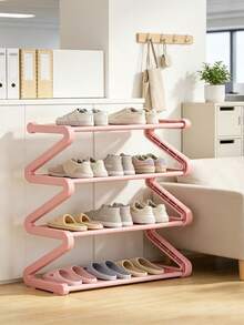 Z-Shaped Plastic Shoe Rack Floor-Standing Storage Rack Multi-Functional Large Capacity Easy Assembly Storage Rack Home Dormitory Essential Space Saving Suitable For Living Room Bedroom - Multicolor - View 4