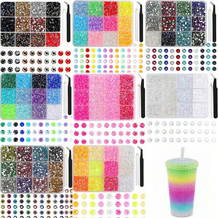 12-Grid 3mm Mixed Color AB Resin Flat Back Rhinestone Jelly Diamond DIY Clothing Phone Rhinestone Set, Suitable For DIY Handmade Mother's Day Gifts, 12-Color Rhinestones Create Bright Bedroom Atmosphere, 40 Vibrant Colors - Multicolor - View 1