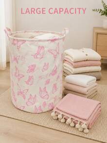 Large Bow Pattern Foldable Round Storage Basket, Multi-Functional Storage Bin, Suitable For Bathroom, Room, Laundry Basket, Dirty Clothes Basket, Room Clutter Large Capacity Storage Bin, Clothing Storage, Clutter Storage, Multi-Functional Storage - Multicolor - View 6