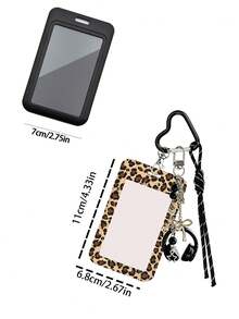 Leopard Print Card Holder Pendant With Star Pendant,Sliding Cover Retractable Card Sleeve,Personalized Fashion Card Holder,Cute Keychain Pendant - Multicolor - View 11
