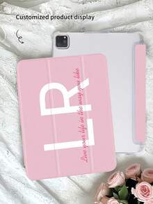 1件粉色字母客製化平板保護殼，可自訂文字/個性化，相容 iPad Mini 4/5/6/7/Air/Air 2/9.7/10.2/10.5/10.9 (Air 4-Air 8)/Pro 11/10th Gen/A16/Pro 11 2024，相容 Galaxy A8，三折支架，自動休眠/喚醒，內建筆槽，不含筆 - 彩色 - 查看 2