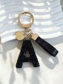 1 buah Gantungan Kunci Alfabet 26 Huruf Cantik, Huruf Rhinestone Imitasi Elegan Hitam & Emas Aksesori Wanita/Pria Cocok Untuk Hadiah Ulang Tahun/Wisuda/Ulang Tahun Hadiah Tahun Baru - Hitam - View 26