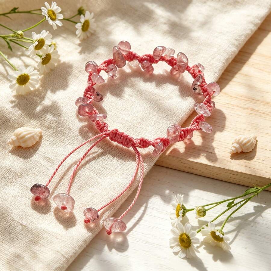 1Pc Boho Handmade Natural Crushed Crystal Bracelet Adjustable Summer Beach Dainty Stackable Bangle Wristband Jewelry Gift For Women - Multicolor - View 1