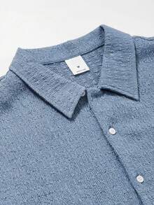 glestore Men's Retro-Style Casual Classic Solid-Color Textured Short-Sleeve Shirt-Perfect For All Seasons, A Must-Have Fashion Item - Dusty Blue - View 6