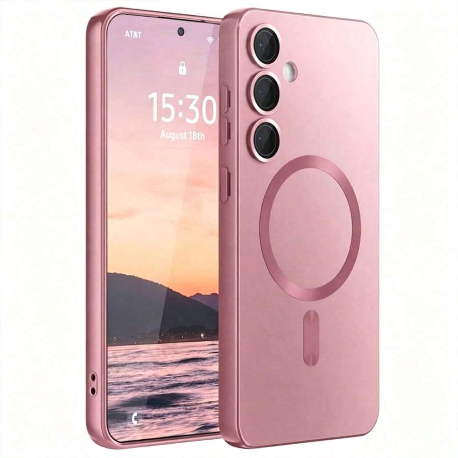 Luxury Magnetic Phone Case Compatible With Samsung Galaxy S24 S25 S22 S23 Ultra Plus S20 S21 FE Note 20 A35 A55 A05 A15, Soft TPU Material - Rose Gold - View 1