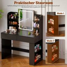 Devoko Dressing Table With LED Lighting, 3 Colors With Adjustable Brightness, Dressing Table With Mirror For Make-Up, Cosmetic Table With Adjustable Shelves, 2 Drawers, Modern, White - 查看 7