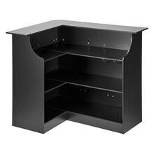 Home Bar Unit, L-Shaped Wine Bar Cabinet Table 4-Tier With Storage Shelves,  Wine Glass Holder, 300 Lbs Max Capacity, Wood Liquor Cabinet For Home, Kitchen, Living Room, Pub, Basement, Black - Black - View 8