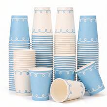 10/20/50 Pcs,Soft Blue And Off‑White Scroll Trim Disposable 9oz Paper Cups,Delicate Curved Loop Border Pattern Party Cups,Lightweight Disposable Drink Cups,For Gender Reveal Party,Nautical Theme,Engagement Party,Spring Celebration,BabyShower - Blue - View 2